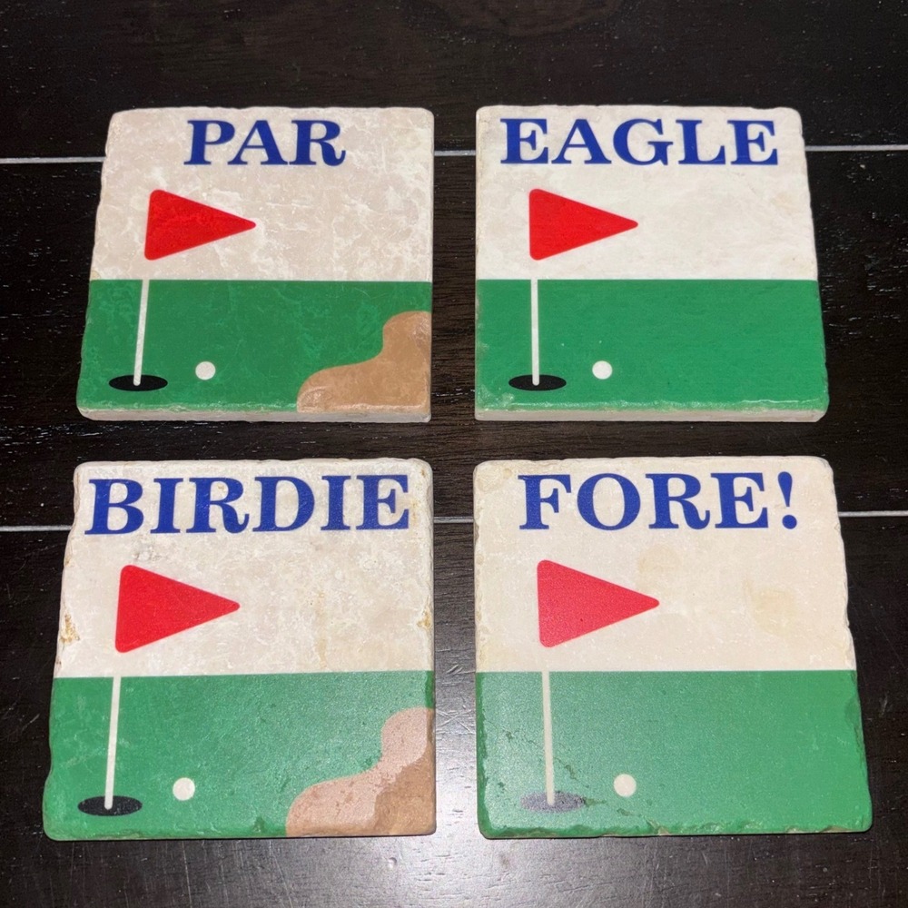 Set of 4 Par Eagle Birdie Fore | Studio Vertu Handcrafted Marble Golf Coasters